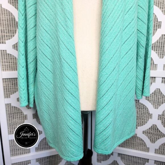 Alfred Dunner Women's Mint Green Silver Threading Chevron Open Cardigan Size XL - Picture 6 of 10